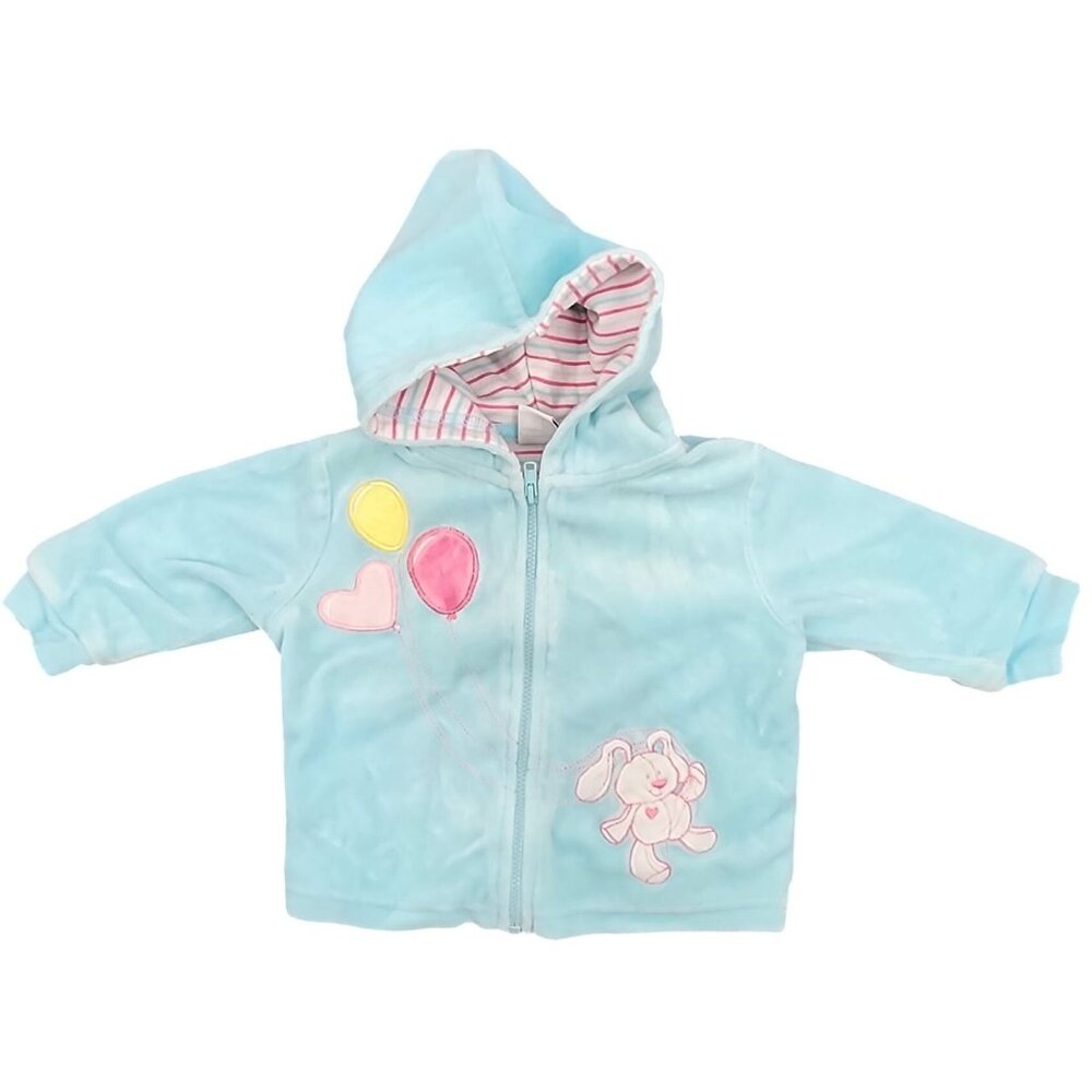 Baby Girls Baby UR it Blue Velvet Velour Zip Up Hoodie Jacket Bunny Rabbit 3/6 M